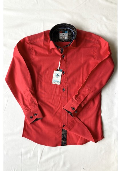 Yakası Garnili Uzun Kollu Çocuk Gömleği