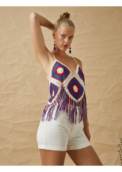 Crop Atlet Kroşe Püskül Detaylı