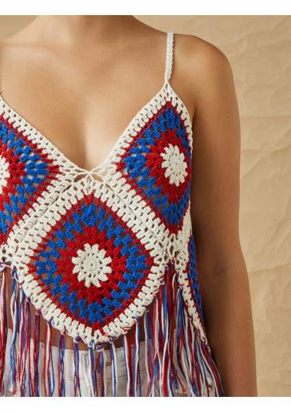 Crop Atlet Kroşe Püskül Detaylı indirimleri