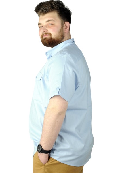 Büyük Beden Gömlek Kkol Çift Cep Kapaklı 20361 Mavi modelleri