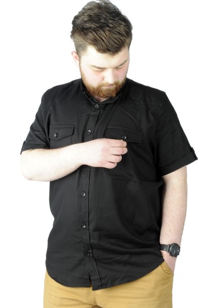 Büyük Beden Gömlek Kkol Çift Cep Kapaklı 20361 Siyah