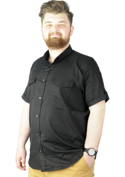 Büyük Beden Gömlek Kkol Çift Cep Kapaklı 20361 Siyah fırsatları