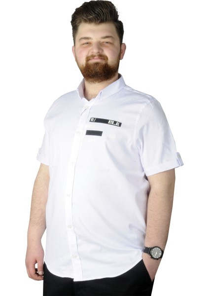 Büyük Beden Gömlek Baskılı Play 22365 Beyaz