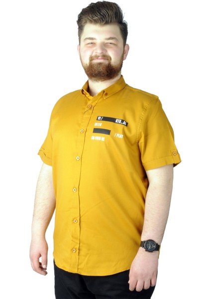 Büyük Beden Gömlek Baskılı Play 22365 Hardal