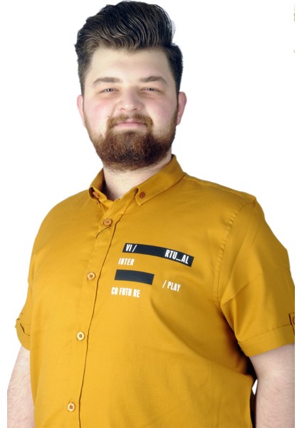 Büyük Beden Gömlek Baskılı Play 22365 Hardal modelleri