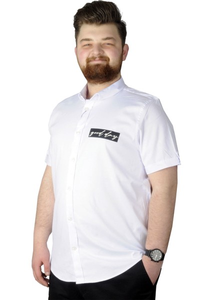 Büyük Beden Gömlek Baskılı God Day 22366 Beyaz