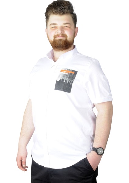 Büyük Beden Gömlek Baskılı City 22367 Beyaz