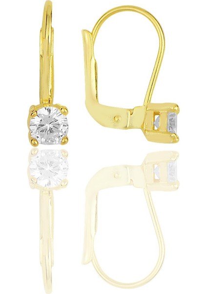 Gümüş Altın Yaldızlı Zirkon Taşlı Tek Taş Küpe