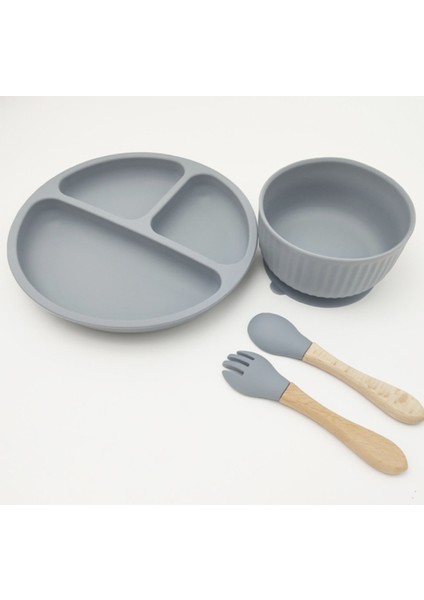 4-Piece Set Bebek Silikon Plaka Seti Çocuklar Besleme Kase Su Geçirmez Kaşık Kaymaz Çocuğun Silikon Bulaşıkları Çocuk Sofra Takımı | Yemekler