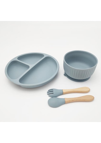 4-Piece Set Bebek Silikon Plaka Seti Çocuklar Besleme Kase Su Geçirmez Kaşık Kaymaz Çocuğun Silikon Bulaşıkları Çocuk Sofra Takımı | Yemekler