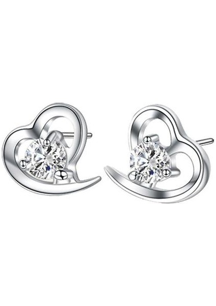 925 Gümüş Küpe Aşk Kalp Kübik Zirkonya Çiviler Küpe