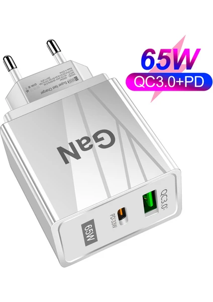 65W Gan Type-C + USB Qc3.0 Pd Hızlı Şarj Adaptörü Şarj Başlığı