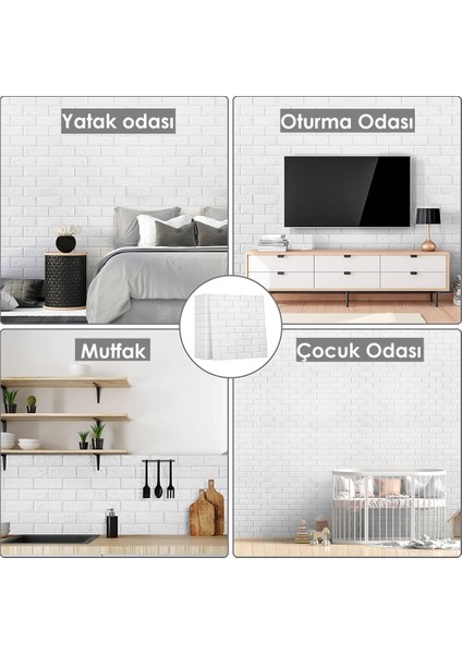 Kendinden Yapışkanlı Sünger Beyaz Tuğla Duvar Paneli 70x77 cm 6 Adet