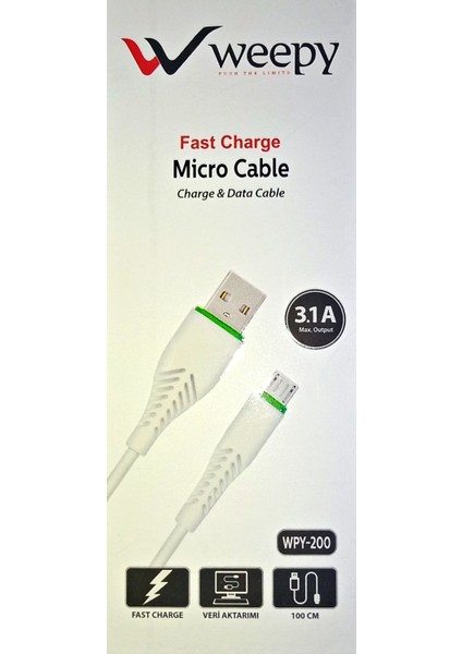 3.1 Amper 1 Metre Micro_usb Şarj Kablosu