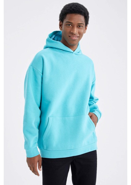 Oversize Fit Kapüşonlu Kanguru Cepli İçi Yumuşak Tüylü Sweatshirt Y1237AZ22AU indirimleri