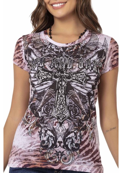 WT329 Taşlı Desenli Bayan Tişört modelleri