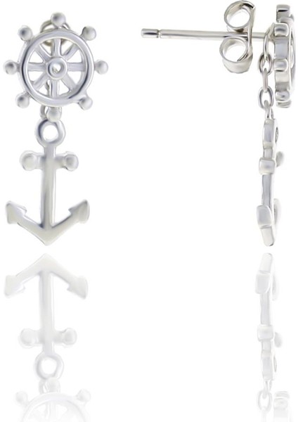 Gümüş Rodyumlu Denizci Dümeni Kolye ve Küpe Ikili Set fiyatları