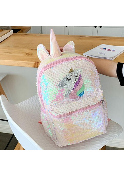 Unicorn Pullu Sırt Çantası Karikatür Okul Çantası Okul Bookbag Büyük Kapasiteli Kitap Gıda Depolama Çift Omuz Sırt Çantası Seyahat Çantası (Yurt Dışından) fırsatları