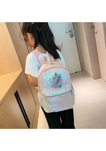 Unicorn Pullu Sırt Çantası Karikatür Okul Çantası Okul Bookbag Büyük Kapasiteli Kitap Gıda Depolama Çift Omuz Sırt Çantası Seyahat Çantası (Yurt Dışından) indirimleri