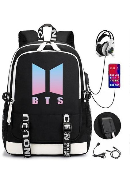 Bts Sırt Çantası USB Şarj Edilebilir Sırt Çantası Büyük Kapasiteli Öğrenci Okul Çantası (Renk-3) (Yurt Dışından)