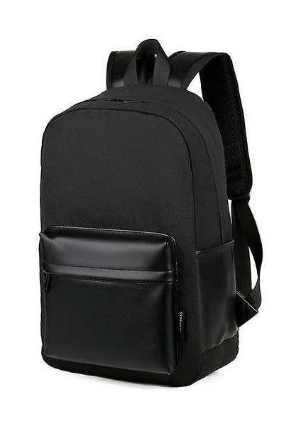 (Siyah) Pu Deri Çalışmak Için Seyahat Sırt Çantası Bilgisayar Sırt Çantası USB Şarj Gençlik Okul Çantası (Yurt Dışından)