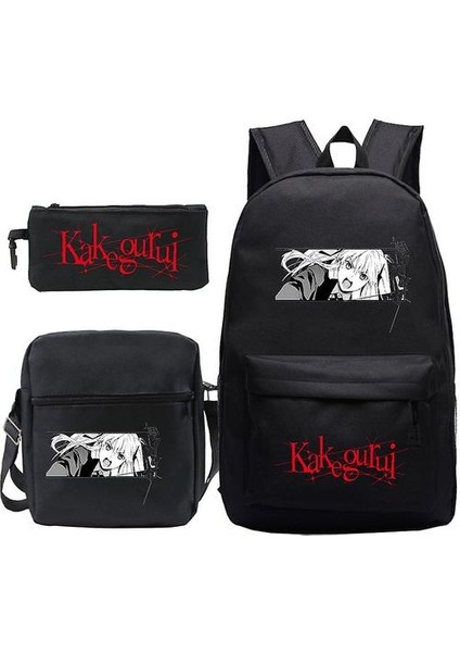 3 Adet / Takım Kakegurui Okul Çantası Anime Baskılı Satchel Sırt Çantası ile Kalem Çantası Messenger Çanta (Yurt Dışından)