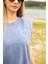 Indigo Yıkamalı Vatkalı Kolsuz T-Shirt 1