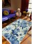 Salon Halısı Çiçekli Kuş Temalı Mavi Beyaz Kaydırmaz Yıkanabilir Ince Halı Tüysüz Kilim 1