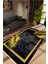 Salon Halısı Figürlü Çiçekli Altın Siyah Gold Kaydırmaz Kesme Yıkanabilir Ince Halı Tüysüz Kilim 1