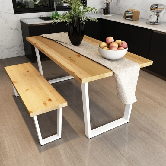 Woodesk Mayıs Masif Natural Renk 140X70 Banklı Yemek Masası CPT7684-140