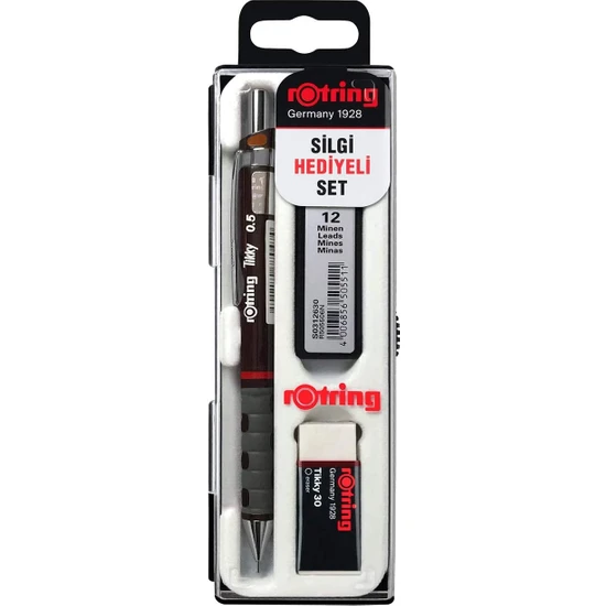 Rotring Tikky Okul Seti 0.5 mm Bordo Versatil Kalem + Silgi + Uç