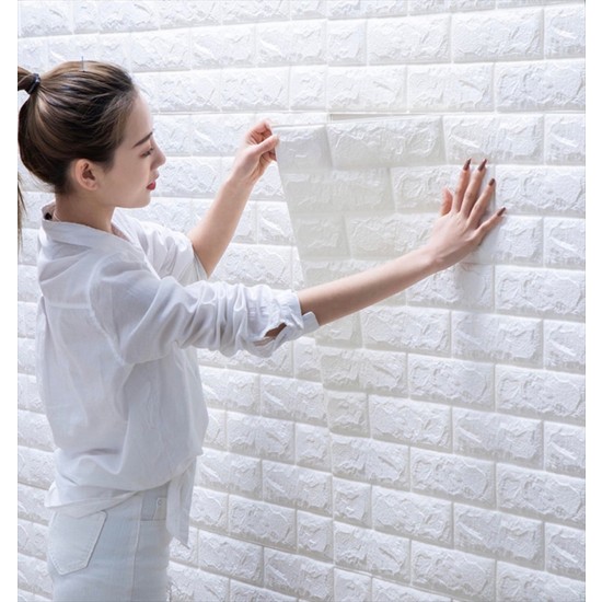 Renkli Duvarlar Kendinden Yapışkanlı Esnek Sünger Tuğla Desen Beyaz Duvar Paneli