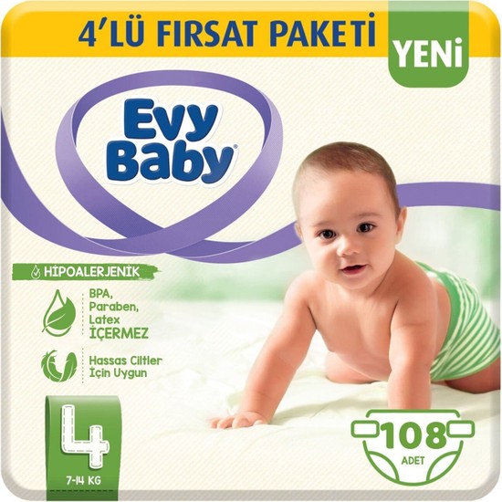 Evy Baby Bebek Bezi 4 Beden Maxi 4'lü Fırsat Paketi 108 Adet