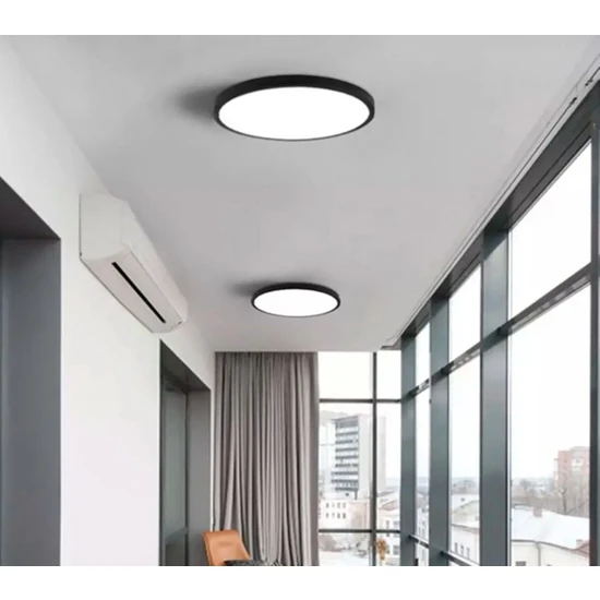 Burenze Tavana Sıfır Plafonyer Panel LED Avize 6400K Beyaz Işık Siyah Metal Gövde
