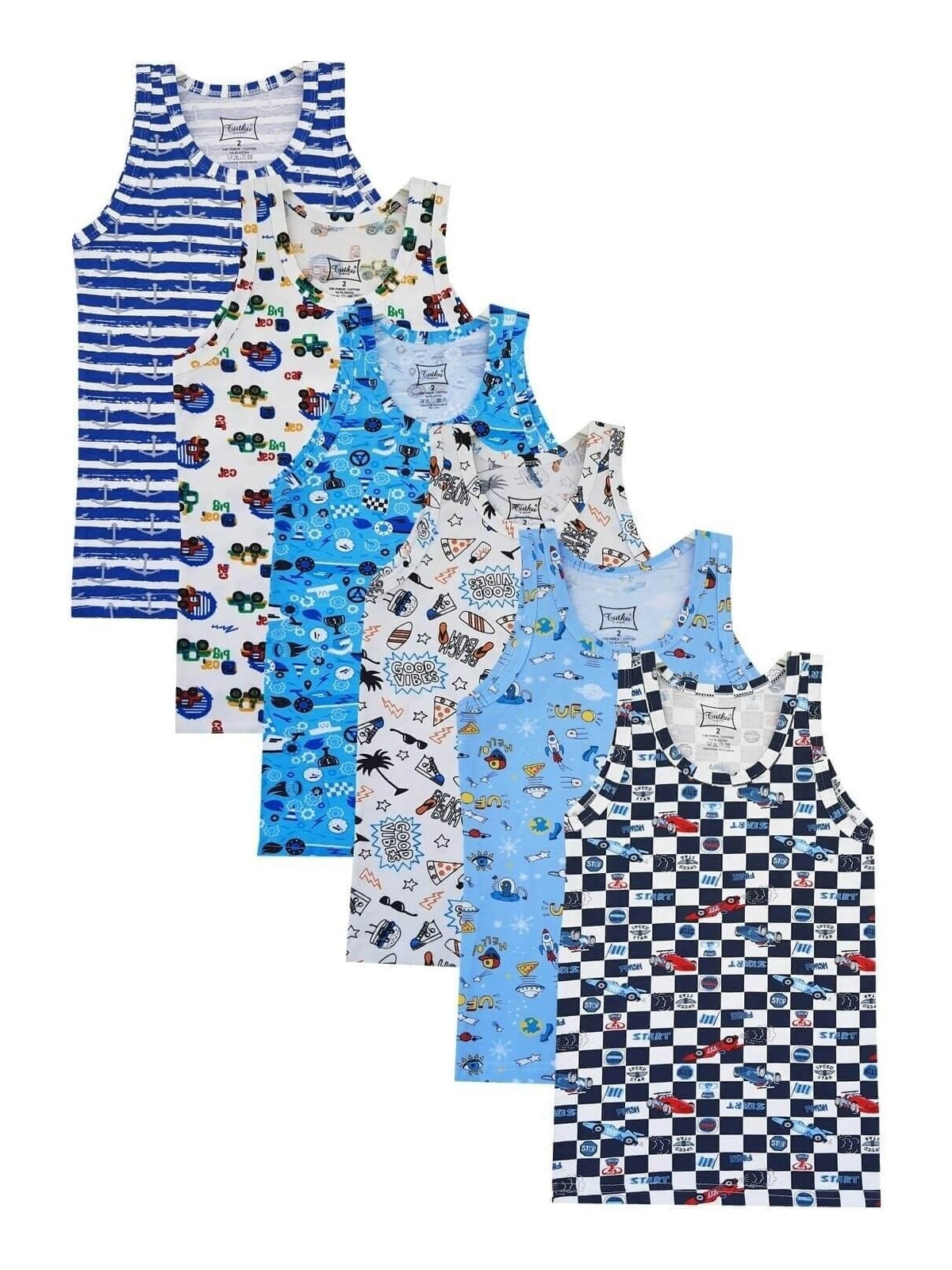 Tutku Elastan Emprime Desenli 6'lı Paket Erkek Çocuk Atlet