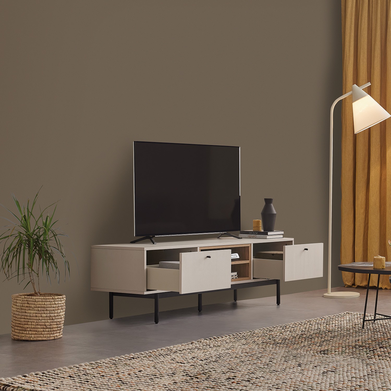 Enza Home Loreto Ayaklı Tv Sehpası Kırık Beyaz Fiyatı