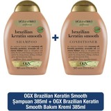 OGX Düzleştirici Brazilian Keratin Sülfatsız Şampuan 385 ml + Sülfatsız Bakım Kremi 385 ml
