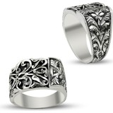 AbbasShop Asimetrik Tasarım El Kalem Işi Gümüş Erkek Yüzüğü