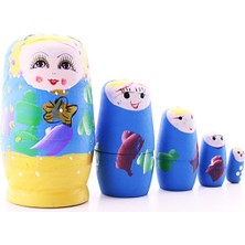 Biton Toptan Matruşka Bebek Ahşap Tombul Iç Içe Matruşka Bebek Mavi Set 5li Büyük Boy