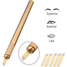 Jewval Microblading Kalemi Manuel Kalıcı Kaç Dudak Makyaj Gold Kalemi + 5 Adet 12 Pin Iğne