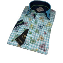 Çift Düğmeli Bisiklet Desenli Kısa Kol Çocuk Gömleği