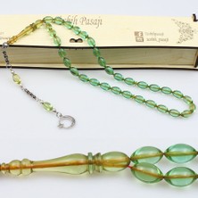 Tesbih Pasajı Beyzi Model Açık Yeşil Renkte Ateş Kehribar Tesbih (7 x 11 M