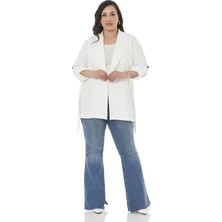 Disentis Modest Büyük Beden Şal Yaka Kendinden Kuşaklı Katlamalı Kollu Beyaz Ceket