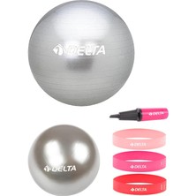 Delta 65 Cm-25 cm Pilates Topu 3'lü Squat Bandı Egzersiz Direnç Lastiği Pilates Topu Pompası Seti