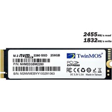 Twınmos 256GB 2455/1832MB/S M2 Pcıe 3d-Nand SSD NVMEEGBM2280