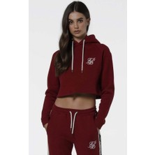 Bpm Siksilk Crop Bordo Kapşonlu Bayan Sweatshirt