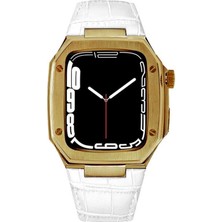 AktarMobile Apple Watch 6 44 mm Uyumlu Modifikasyon Kiti Hublot Tasarım Paslanmaz Çelik Kasa & Deri Kordon