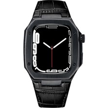AktarMobile Apple Watch 6 44 mm Uyumlu Modifikasyon Kiti Hublot Tasarım Paslanmaz Çelik Kasa & Deri Kordon