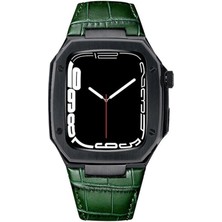 AktarMobile Apple Watch 6 44 mm Uyumlu Modifikasyon Kiti Hublot Tasarım Paslanmaz Çelik Kasa & Deri Kordon