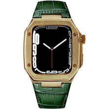 AktarMobile Apple Watch 6 44 mm Uyumlu Modifikasyon Kiti Hublot Tasarım Paslanmaz Çelik Kasa & Deri Kordon
